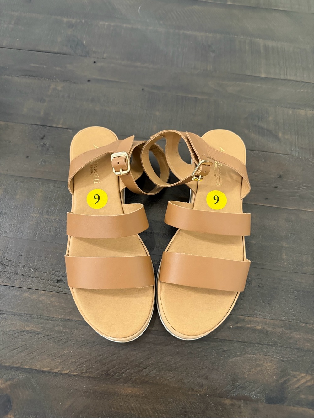 A. Giannetti Tan Strappy Women's Sandals with Ankle Buckle